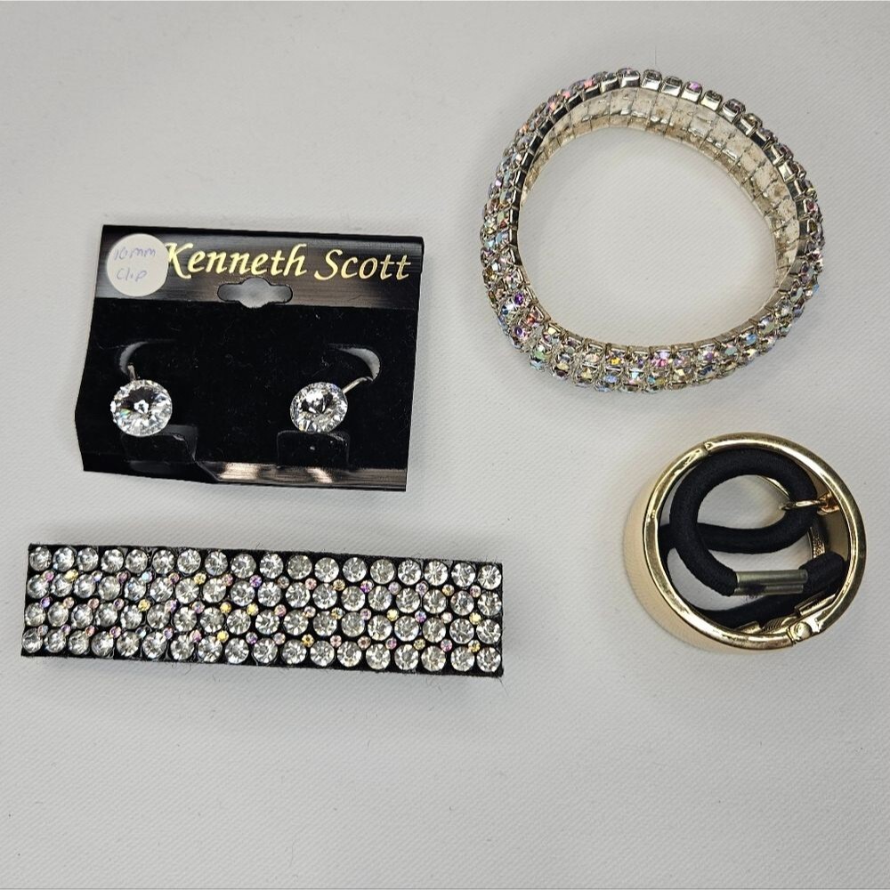 Accessories, Set of 4, Pony tail, clip on earrings, bracelet, barrett
